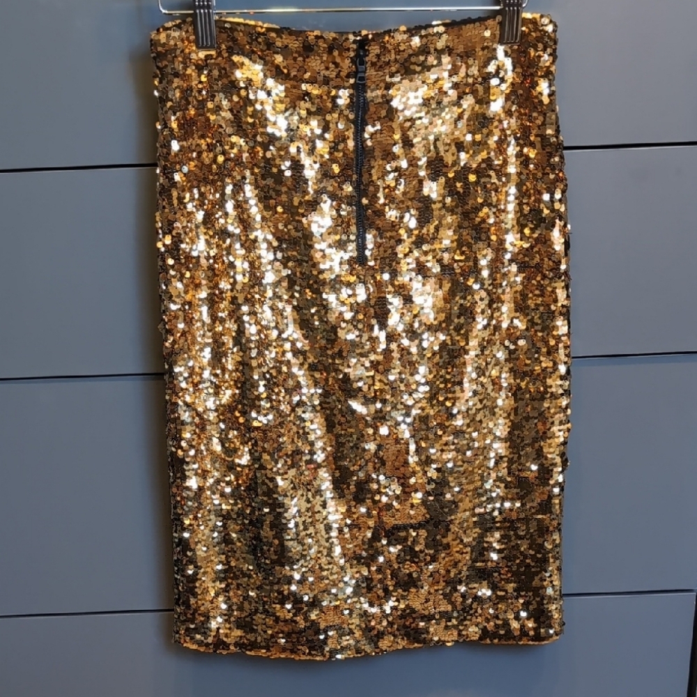 Alice + Olivia Gold Sequin Pencil Skirt - Picture 3 of 6